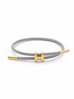 “H” Grey Braided Cable Bracelet with Gold H Accent